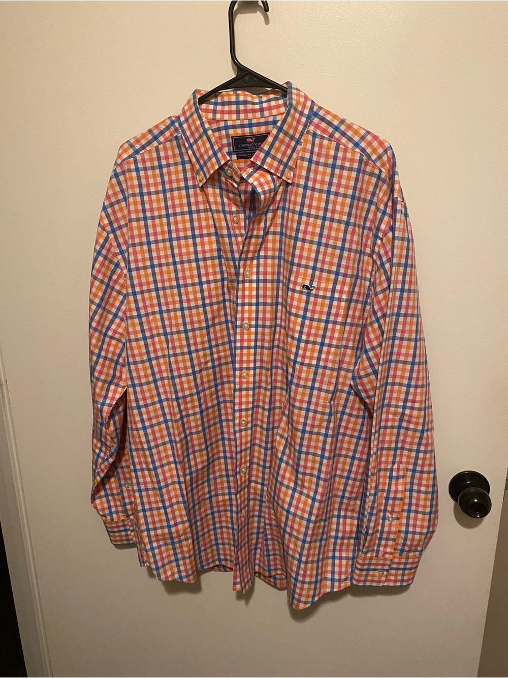Vineyard Vines Orange, Blue & White Plaid Button-Down Shirt